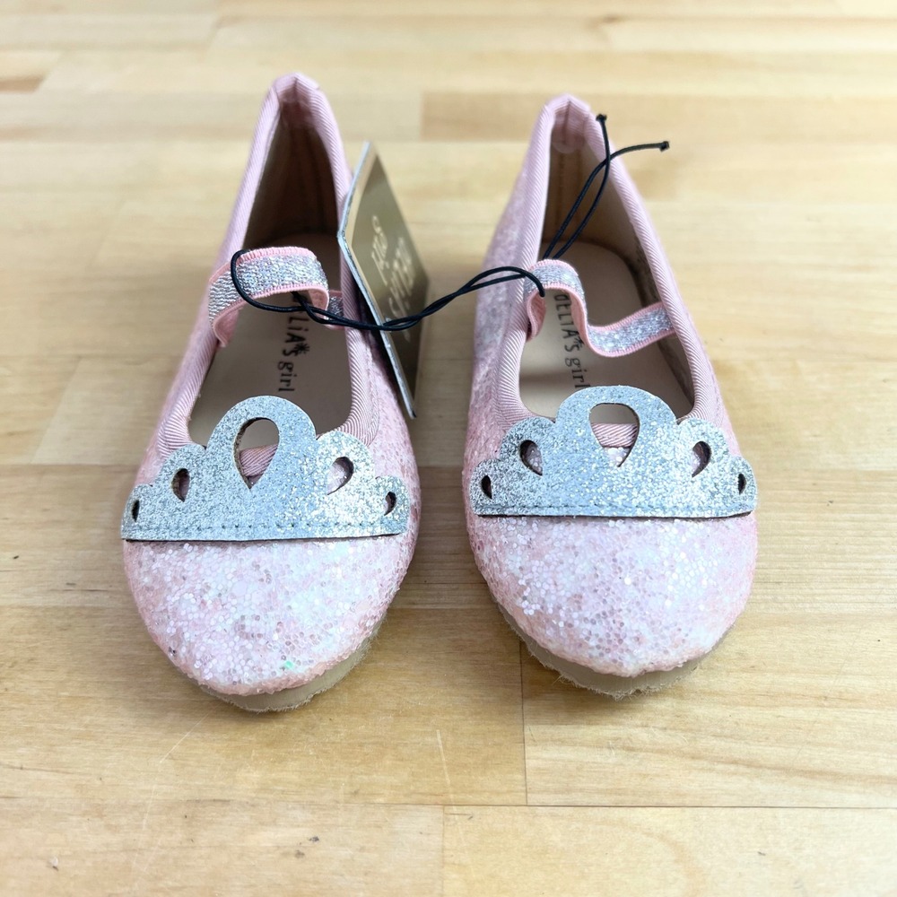 dELiA*s girl Ballet Flat Little Girls‎ Size 5 Pink Glitter Tiara Crown New